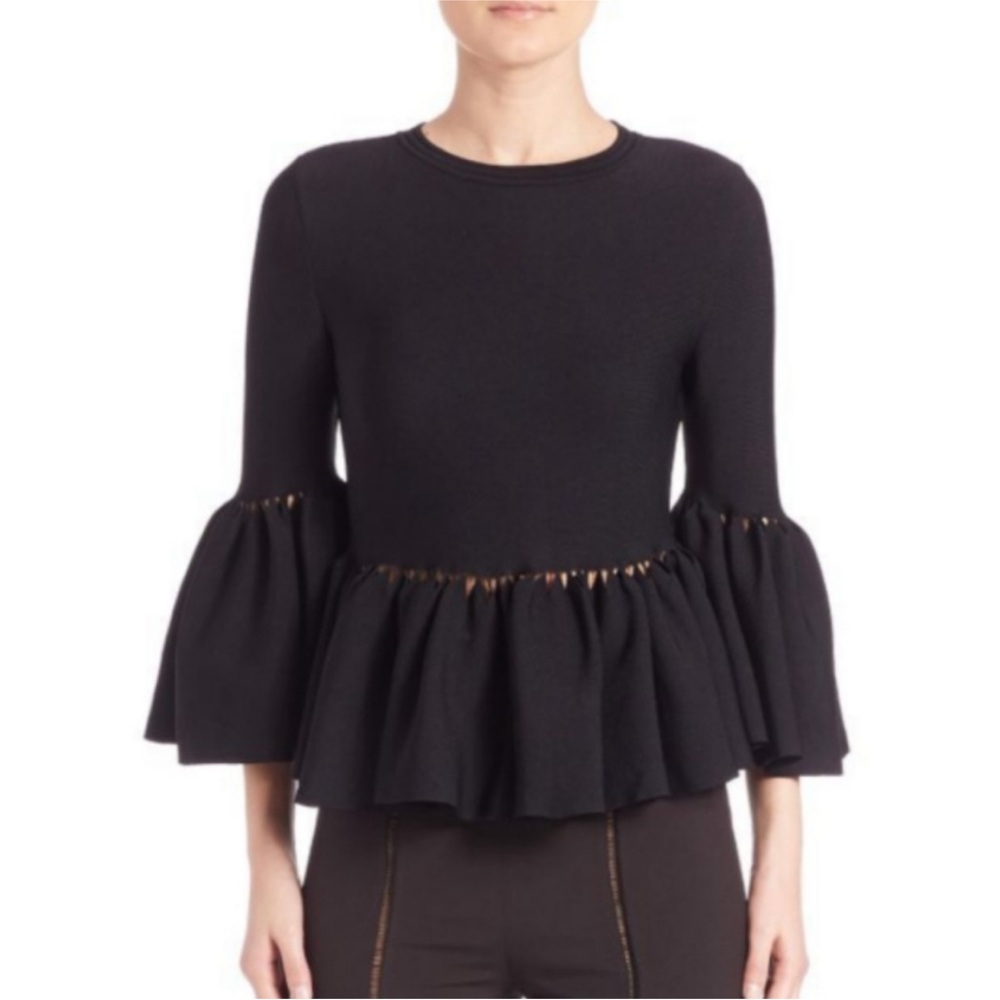 Jonathan Simkhai Knit Bell Sleeve Peplum Top